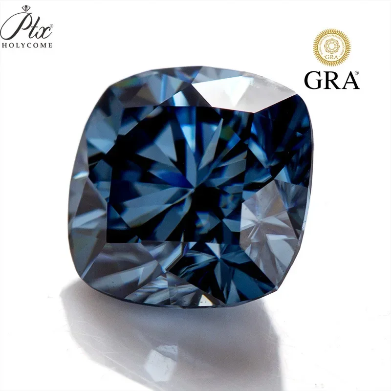 PTX Moissanite GRA Certificated Cushion Cut Vivid Blue VVS Brilliant Cut Moissanite Diamond Test Positive Supplier Factory Charm