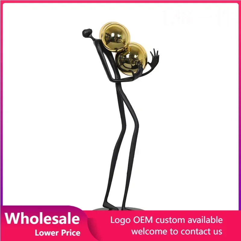 Modern Abstract Figures Metal Hold The Golden Ball Resin Sculpture Artwork Model Nordic Home Decor Sculptures Decorative Statues