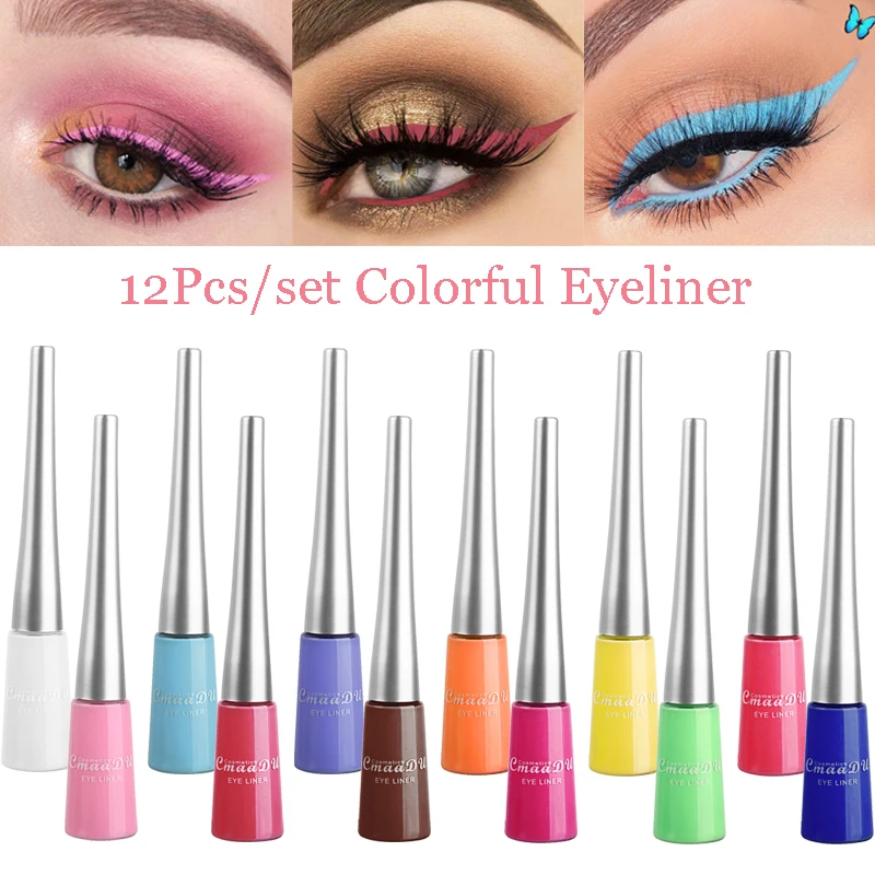 

12pcs Colorful Neon Liquid Eyeliner Set Waterproof Long Lasting White Blue Green Yellow Brown Eye Liner Pencil Makeup Cosmetics