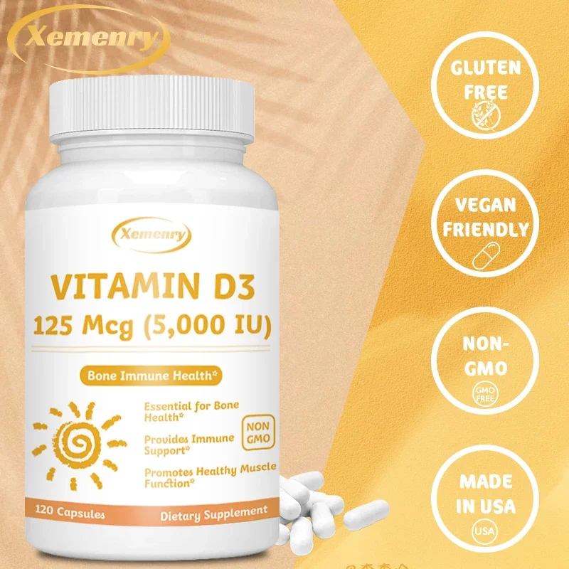 Vitamin D3 5000IU Capsules - Helps Support Muscle and Nerve Health, Bone Health, Immunity and Sleep Quality, Anti-inflammatory