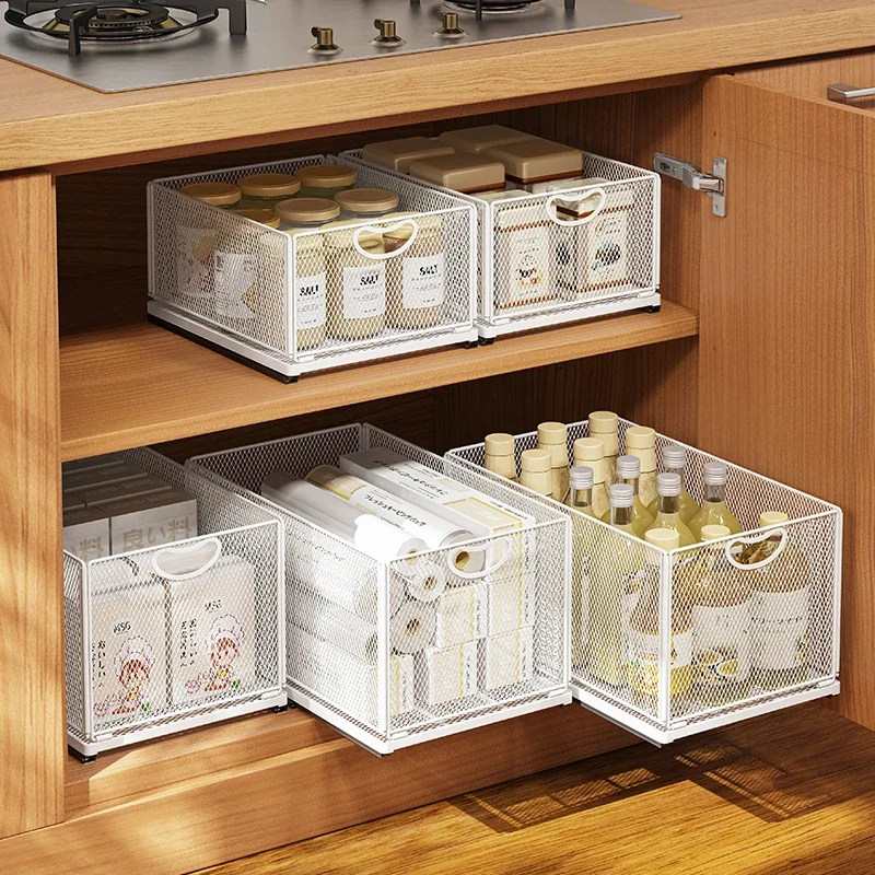 Kitchen Storage Rack with Slide Rails Under Sink Organizer Rack Pull-out Cabinets Organizer Kitchen Drawer Spice Pantry Shelves