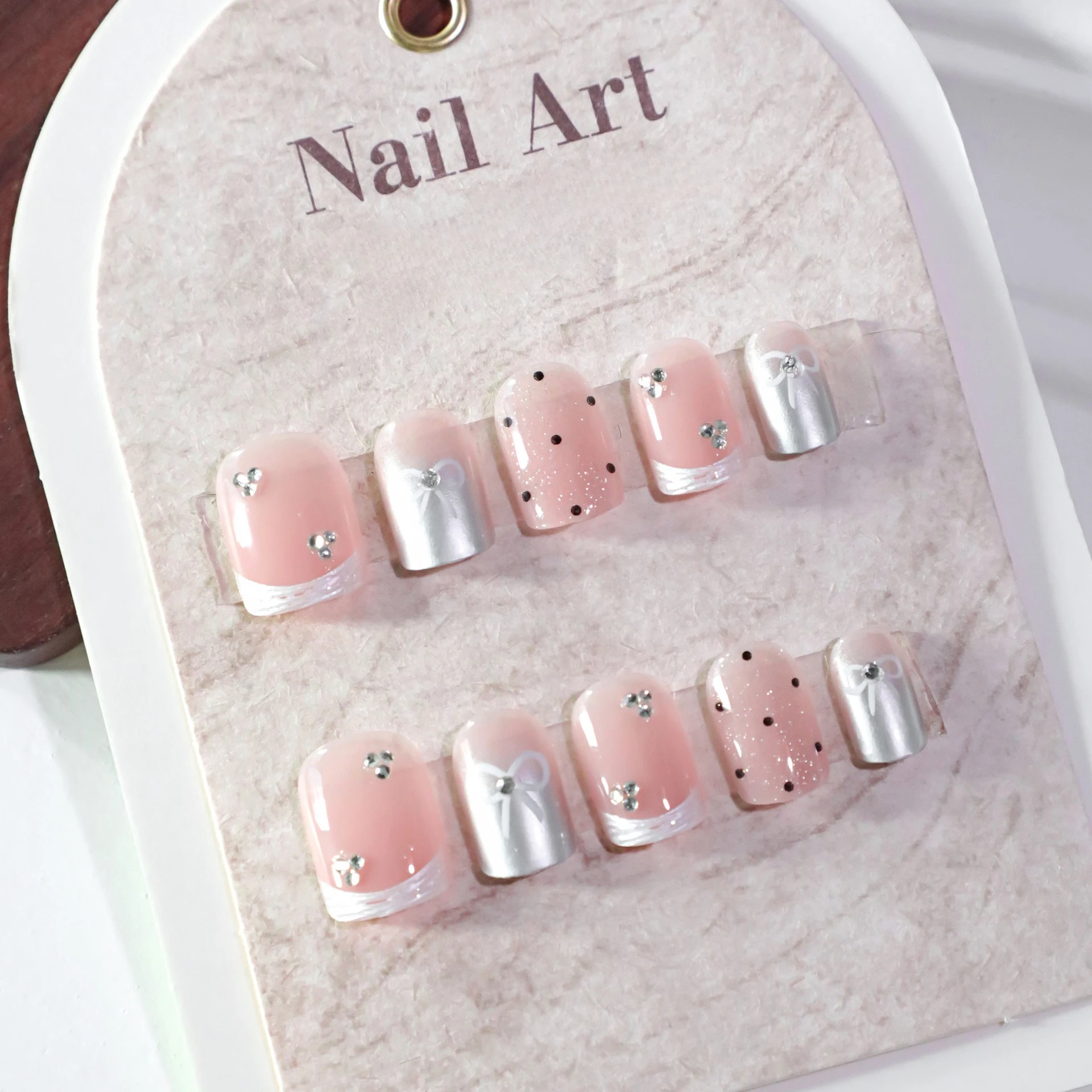 

24PCS Cute Cat Eye Leopard Print False Nails Pink Gradient French Design Sweet Short Square Press on Nail for Girls Fake Nails