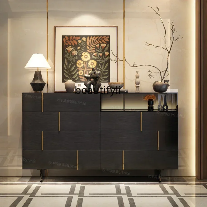 

cqyItalian light luxury modern simple villa glass display chest living room multi-pump side cabinet with lamp