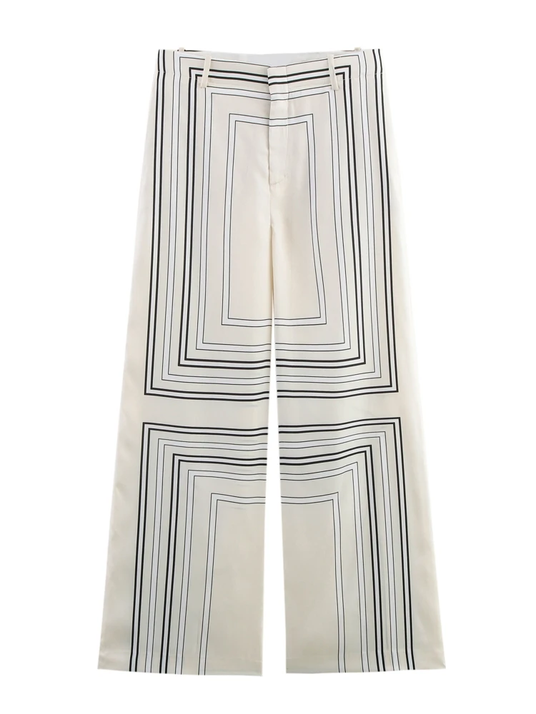 

OUROPEAN ZTATION 2025 Summer New Woman Edgy Button High Waist Long Pants Commuting Woman's Bottoms Print Wide Leg Pants Ruffles