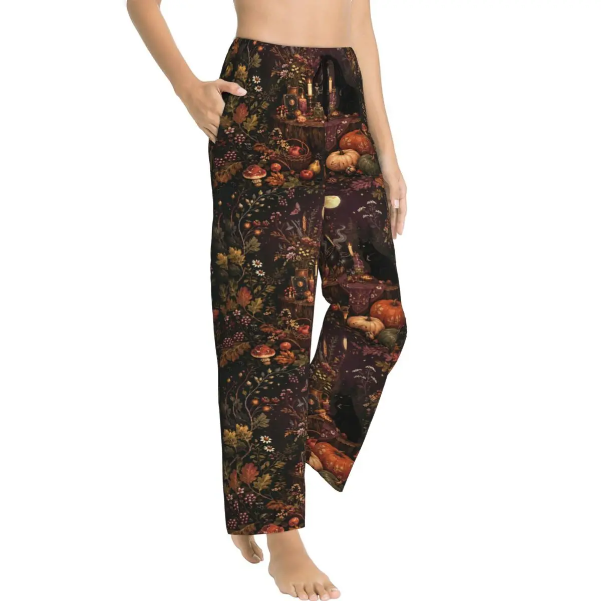 Halloween Black Cats Lady's Loungewear pants Loose Fit Autumn Pumpkin Pajama Pants Home Pj Bottoms