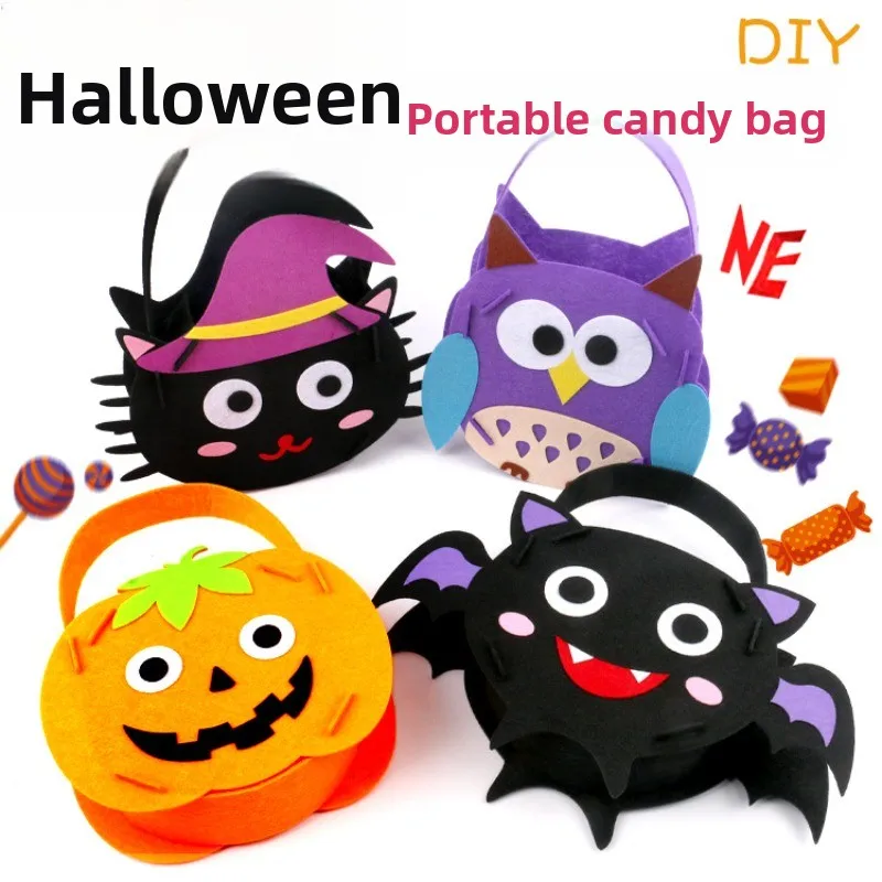 Halloween Pumpkin Candy Bag DIY Kit Handheld Trick Or Treat Sack Non-woven Craft Material Pack  Cosplay Dress-up Prop