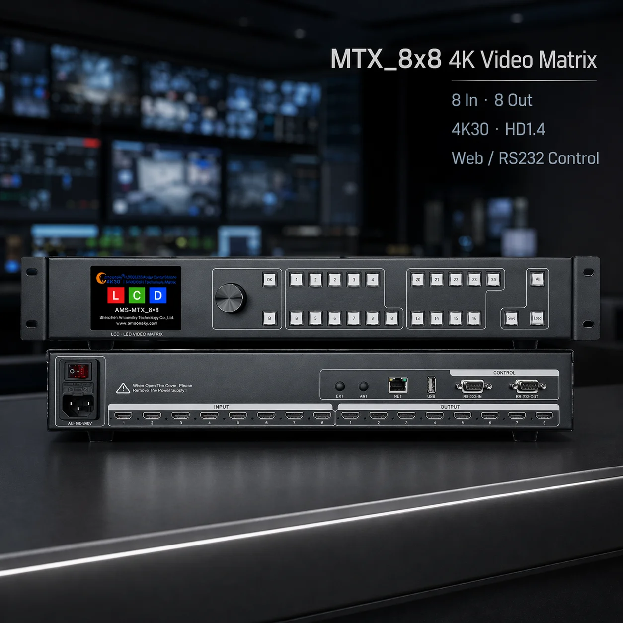 

Матричный видеопереключатель 4K30 HD MTX_8x8 с веб-управлением, RS232, 10 предустановок, 11 тестовых шаблонов