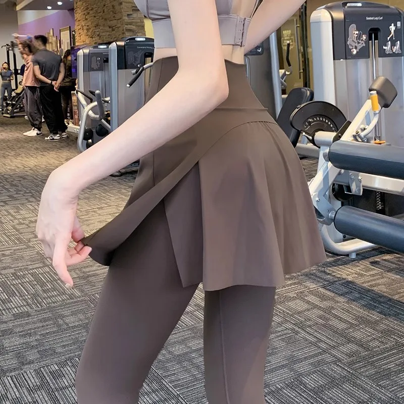 High Waist Yoga Pants Women's Fitness Tight Running Sports Long Trousers Abdomen Shaping Pilates Skirt-Pant Nine Points