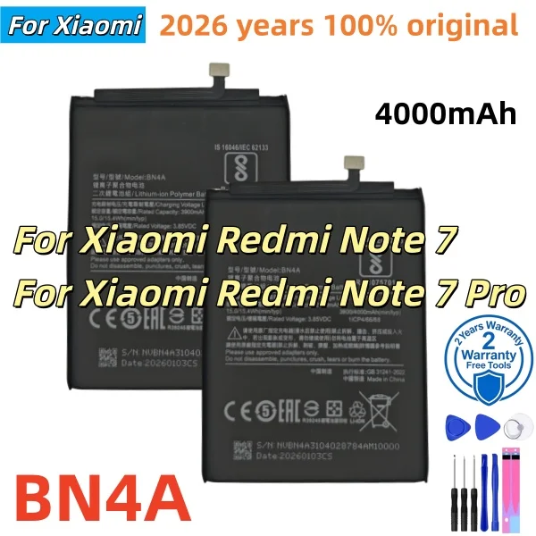 100% новый, высококачественный аккумулятор для Xiaomi Redmi Note7 Note 7 Pro M1901F7C BN4A 4000 мАч, замена батареи для мобильного телефона + бесплатные инструменты.