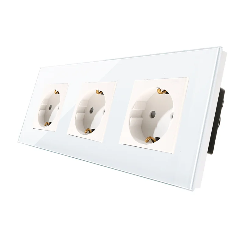 Розетка Bingoelec из закаленного стекла, европейский стандарт, тройная, немецкая, белая, черная, золотая, 16 А, 86*228 мм