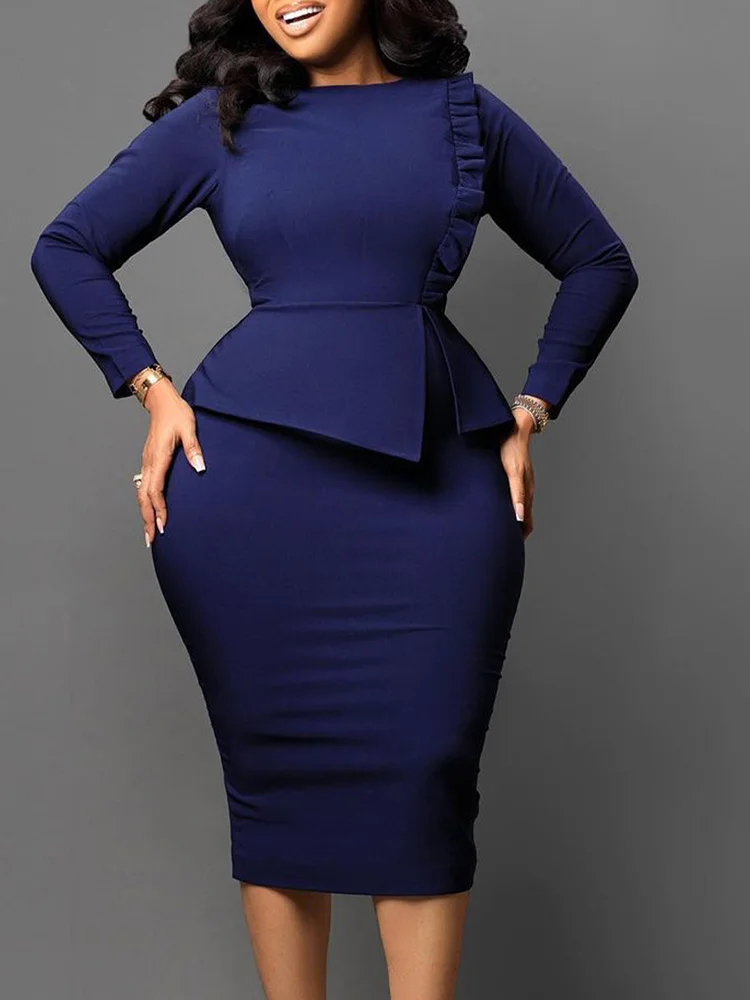 

2023 New Spring Autumn Long Sleeve Party Evening Women Plus Size Midi Dresses Luxury Elegant Slim African Formal Office Clothing