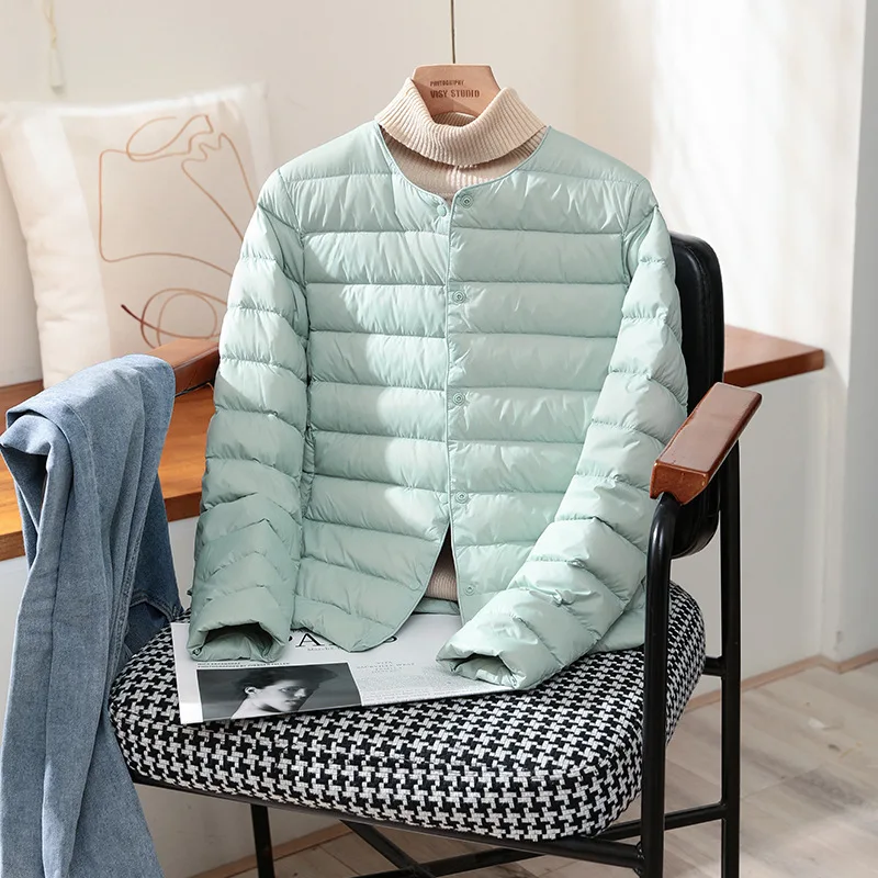 Sandwichtype Style Ultra Light weight White Duck Down Coat Spring Light Down Coat Autumn Warm Women Jackets Packable Puffer Coat