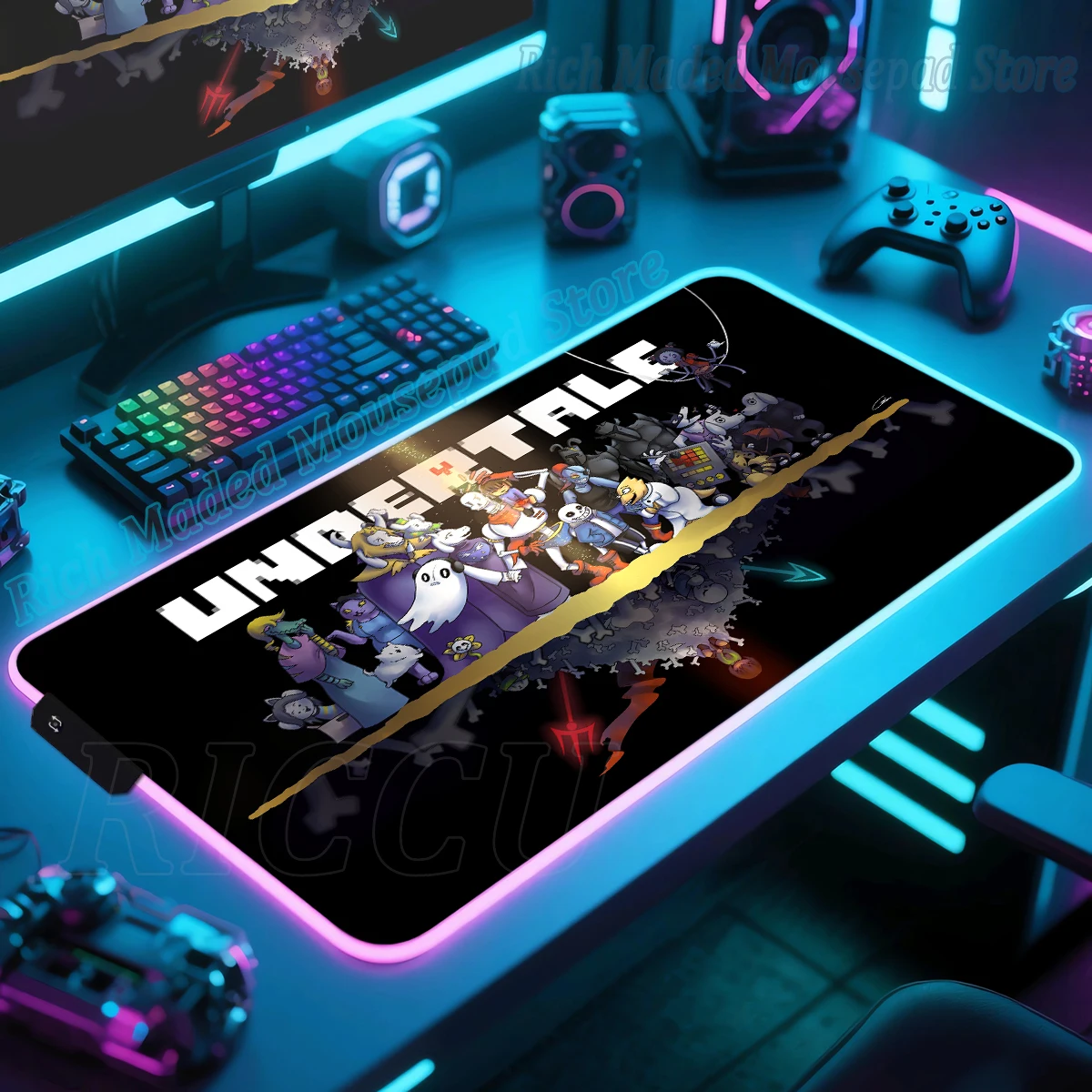 RGB Mousepad MaiYaCa Undertale Mouse Pad Gamer Keyboard Extended Deskmat PC LED Tablepad E-Sports Carpet Pc Accessories Xxl Pads
