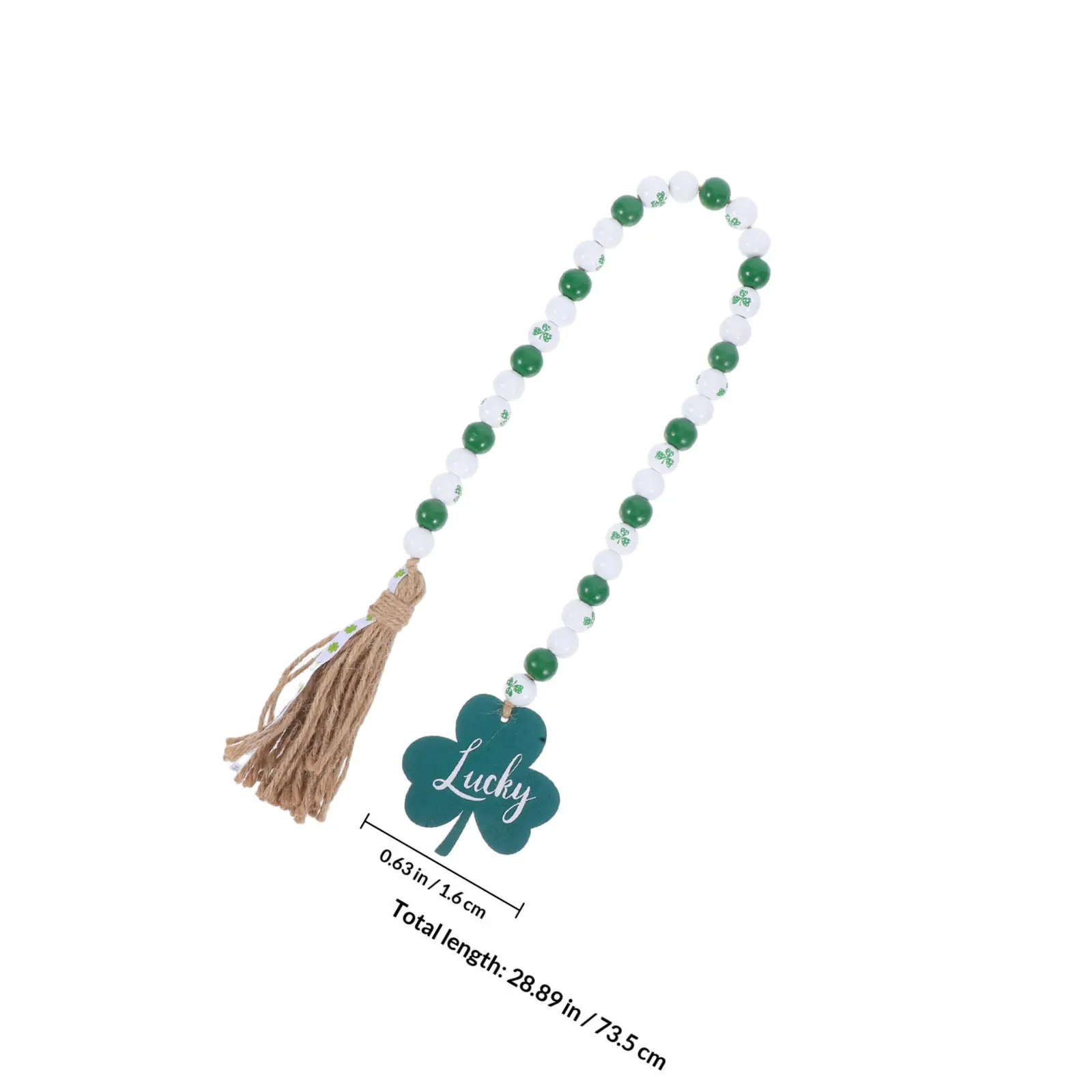 Wooden Bead Garland with Shamrock Tassels – Farmhouse Home Office Party Hanging Decor