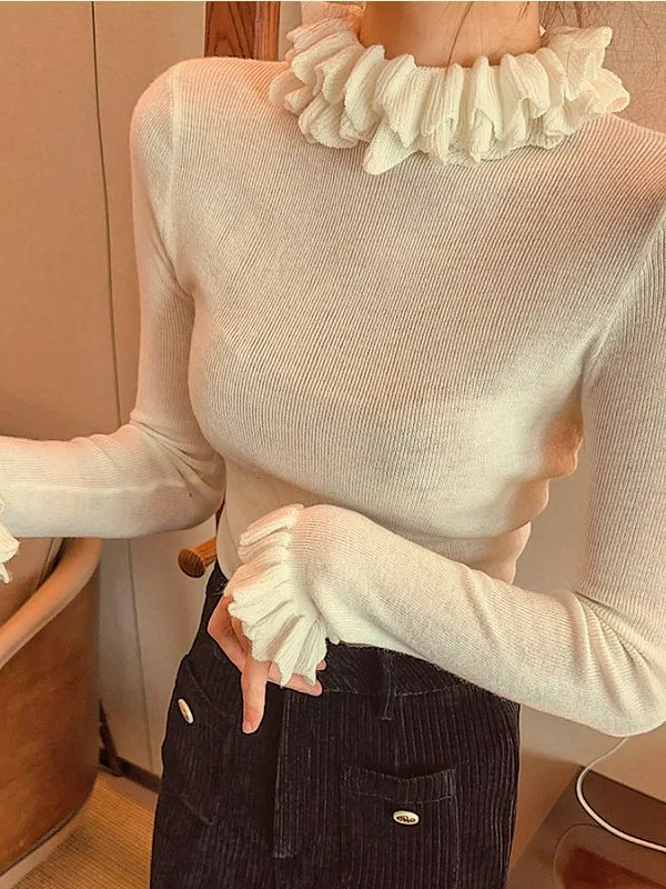 Autumn/winter Korean Version New Stand Up Collar Long Sleeve Pullover Women Cinching Waist Solid Slim Knit Short Top F372