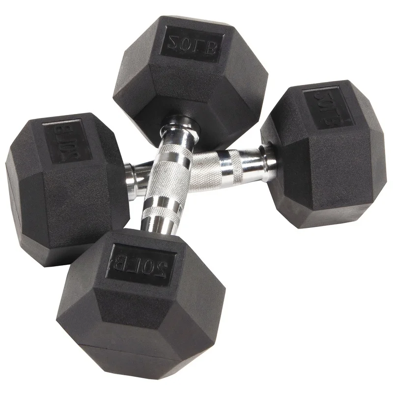 

Rubber Encased Hex Dumbbells Pair 20 lbs Non-Slip Handle Home Gym Weight Training Resistance Exercise Fitness Equipment