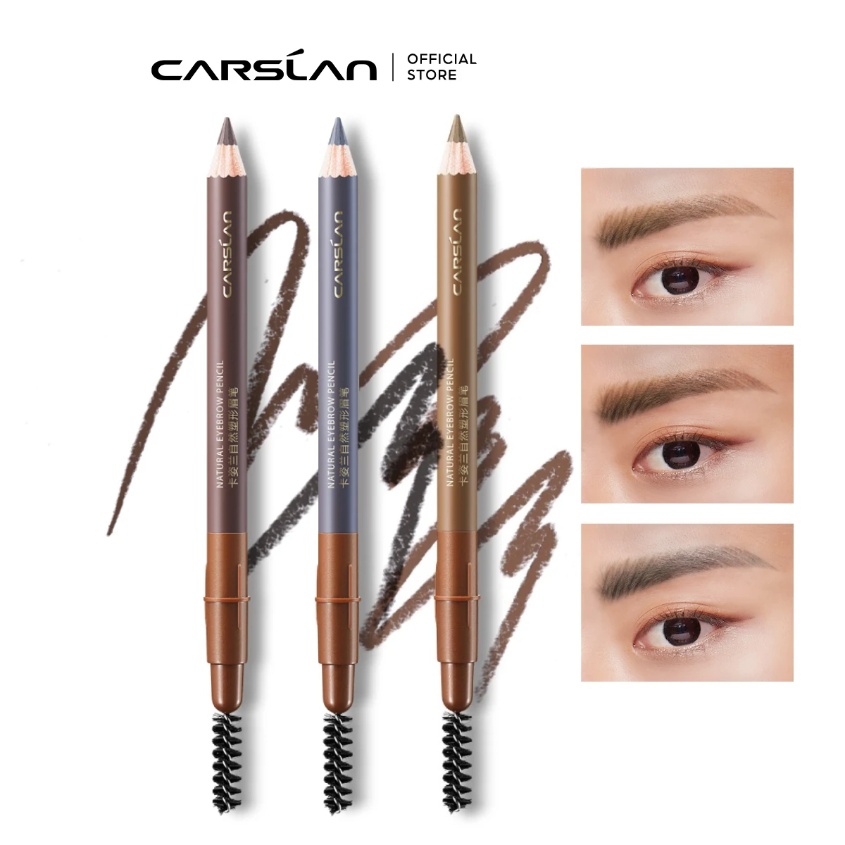 CARSLAN Natural Waterproof Long Lasting Eyebrow Pencil With Eyebrow Brush Sweatproof Eyebrow Tattoo Enhancer Dye Tint Pen Makeup