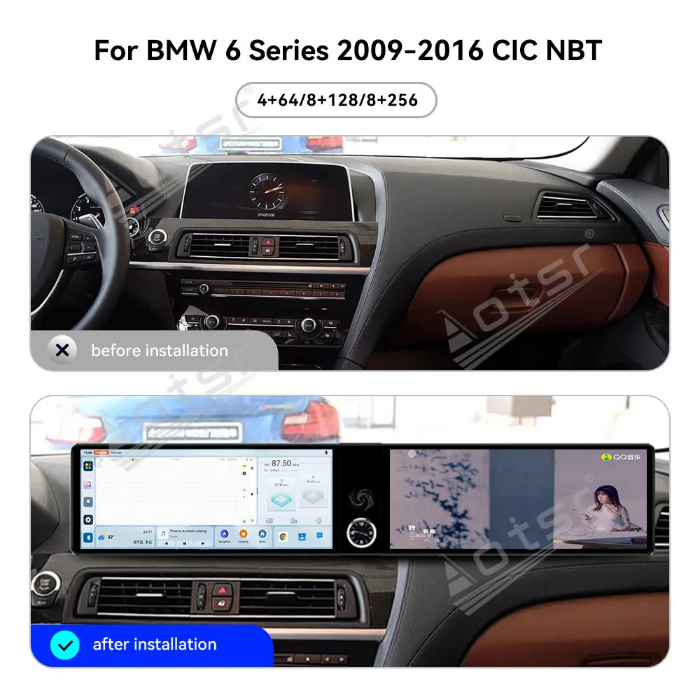 

Двойной 12,3-дюймовый Android 13 Carplay для BMW 6 серии 2009-2016 CIC NBT GPS навигация, радио, HD сенсорный экран, стерео, автомобильные аксессуары