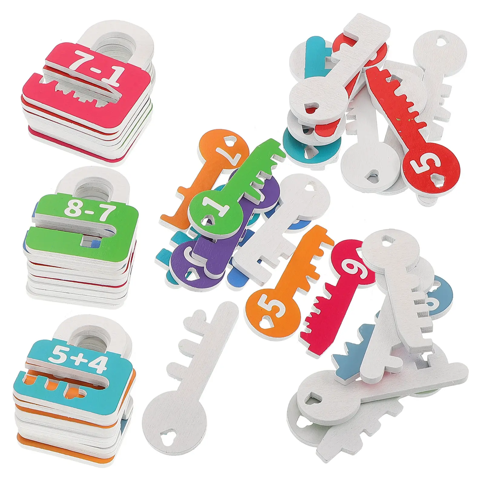 

1Set Interactive Numbers and Keys Wooden Blocks Set for Kids Counting Matching Arithmetic Cognitive Development