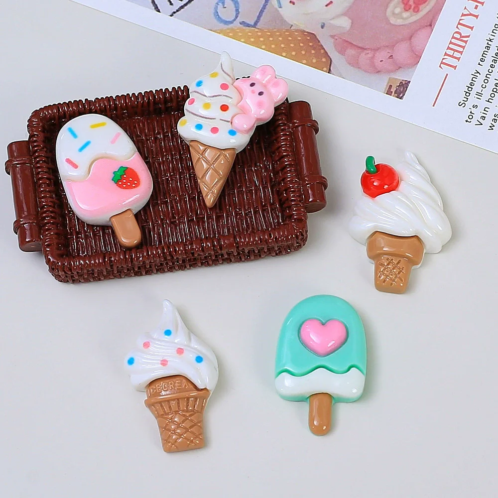 

10 шт./лот, новые милые яркие мультяшные фигурки животных и мороженого из смолы для скрапбукинга, украшений, свадебных заколок и аксессуаров для волос
