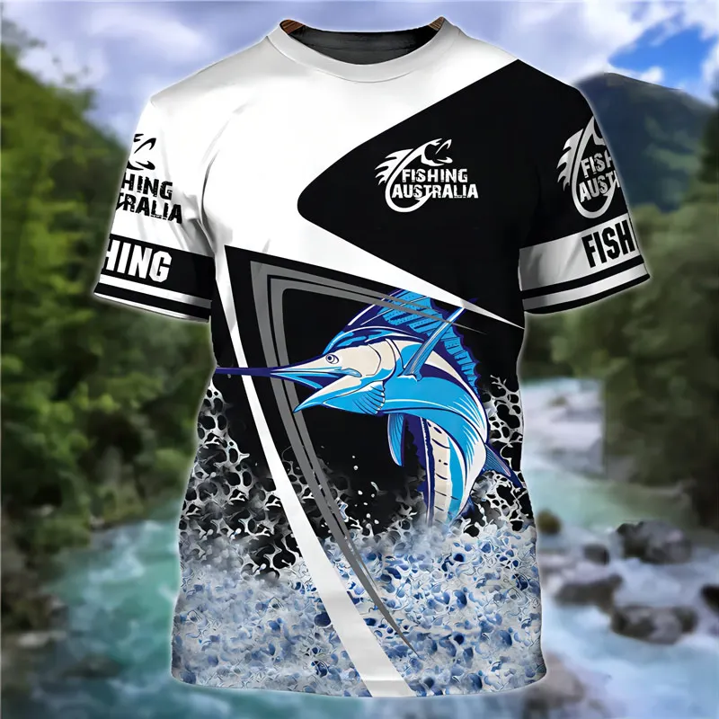 Camiseta 3d para hombre, ropa de pesca informal de peces marinos al aire libre, tendencia de moda, camiseta de manga corta de gran tamaño, camiseta