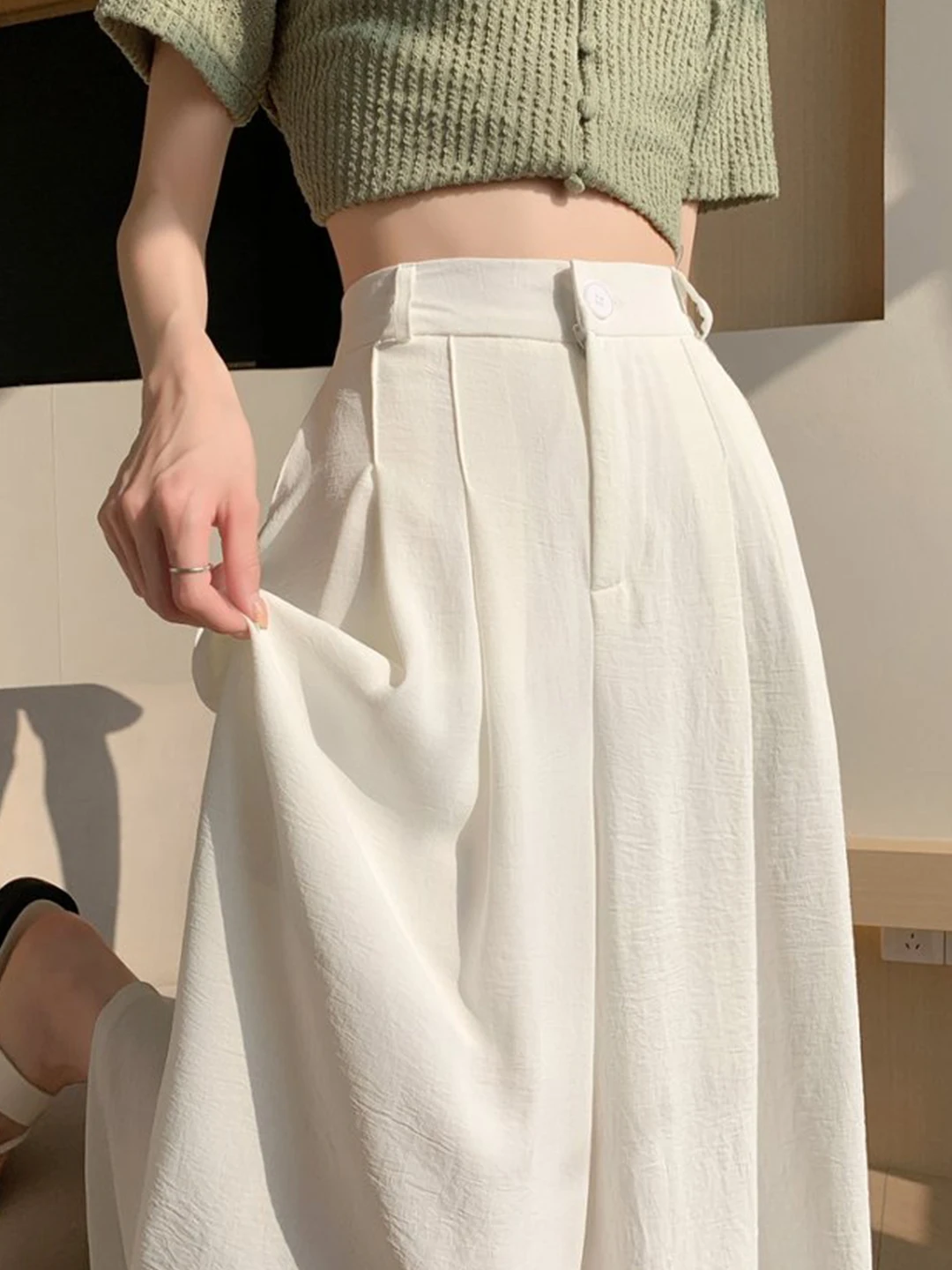 

High Waist Straight Leg Casual Pants Women's Summer 2026 New Wide Leg Long Trousers Trendy Pure Color Fashionable Pants