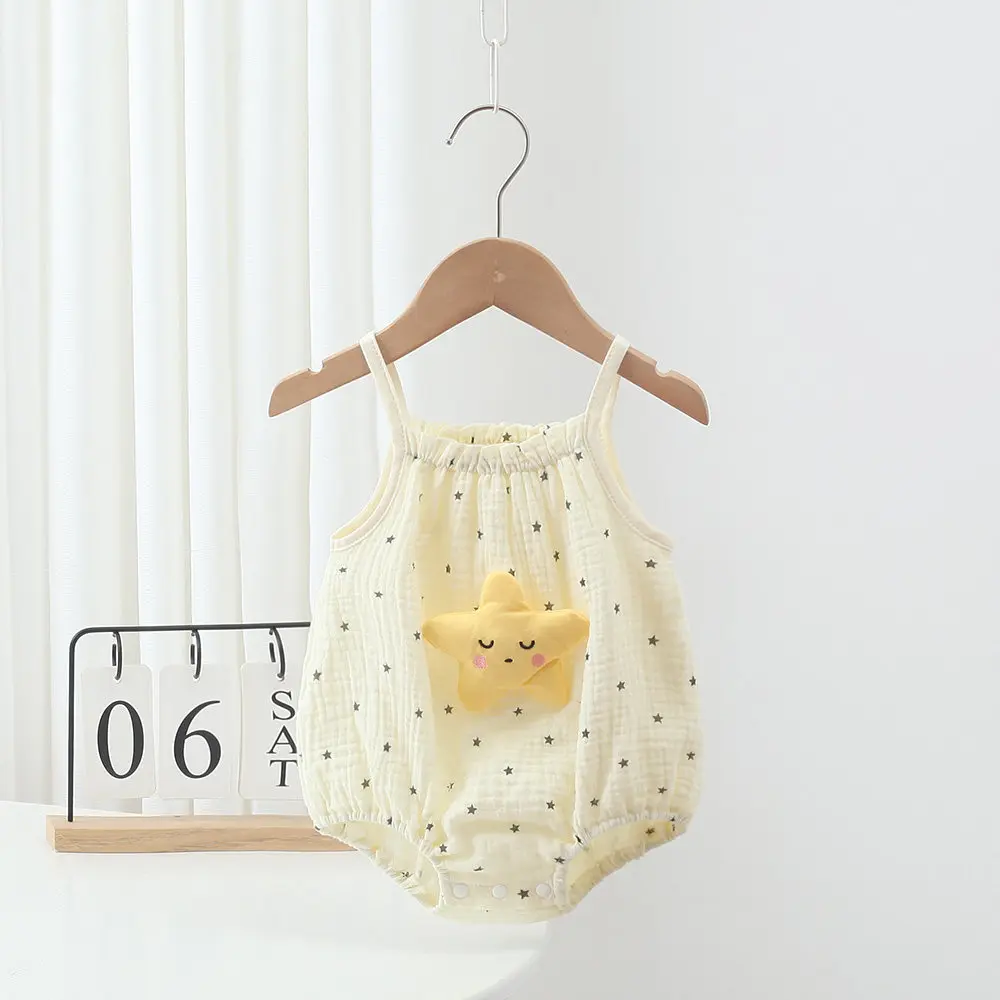 Infant Summer Gauze Pure Cotton Star-Patterned Romper for Boys and Girls, Cute Onesie for Photos, Sweat-Absorbent and Breathable