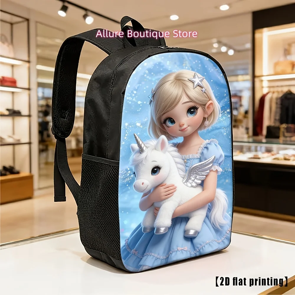 Unisex & Backpack with Princess & Unicorn Print - Adjustable Shoulder Straps, Lightweight School Bookbag Suitable for Travel, Co
