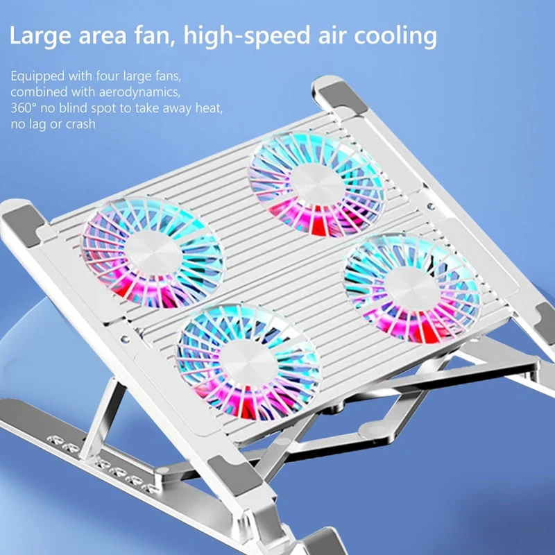 Soporte de refrigeración para ordenador portátil, almohadilla de refrigeración plegable con 4 ventiladores silenciosos RGB para portátil