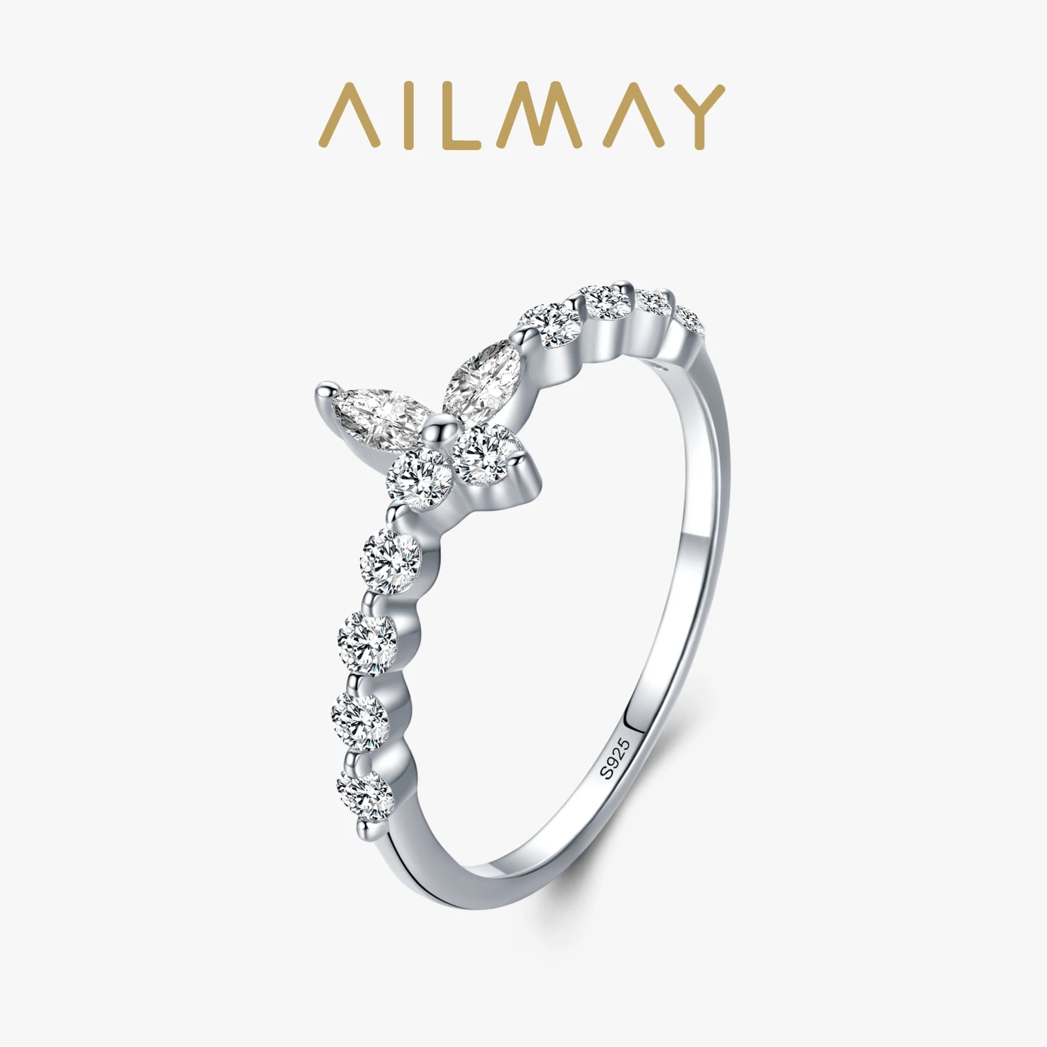 Ailmay vendita calda moda argento Sterling 925 farfalla CZ anelli brillanti fascino squisito per le donne ragazze accessori per feste gioielli