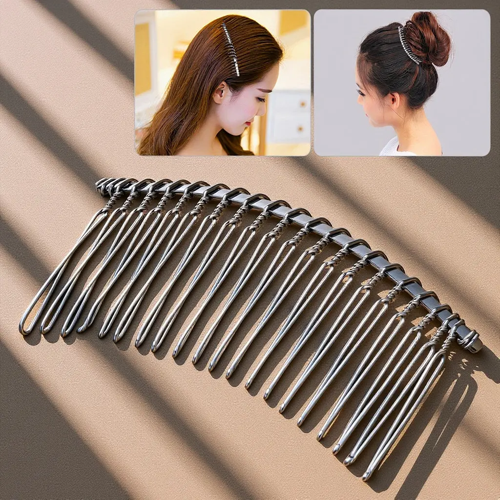Silver Metal Hair Clip Comb 7.8cm Length 4.5cm Width 20 Tooth Loop Twisted for Wedding Veil Fascinator Headpiece DIY Craft