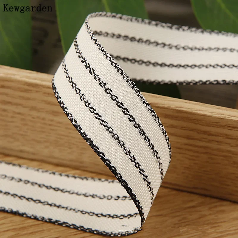 Kewgarden Stripe Cotton lniana wstążka 38 25 10mm 1 \