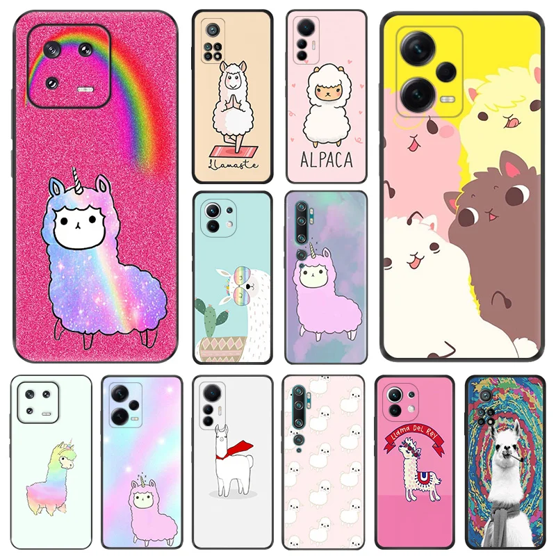 Color Alpaca Llama Soft Phone Cases For Xiami 12X 12T 13 CC9Pro 12 Lite Redmi Note12 Pro Plus 5G A1 A2 12C 12S Black Matte Cover