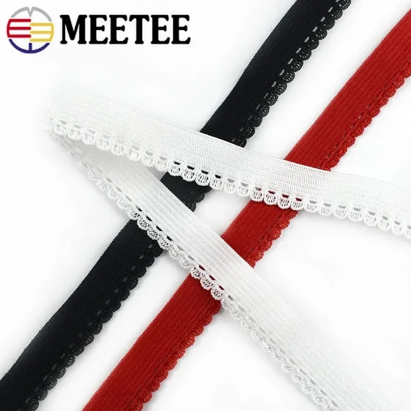 Meetee 20/43M 10mm Nylon elastan wstążka półksiężyc gumką do bielizny Stretch taśmy DIY biustonosz dekoracji wiosna koronki wykończeniowe