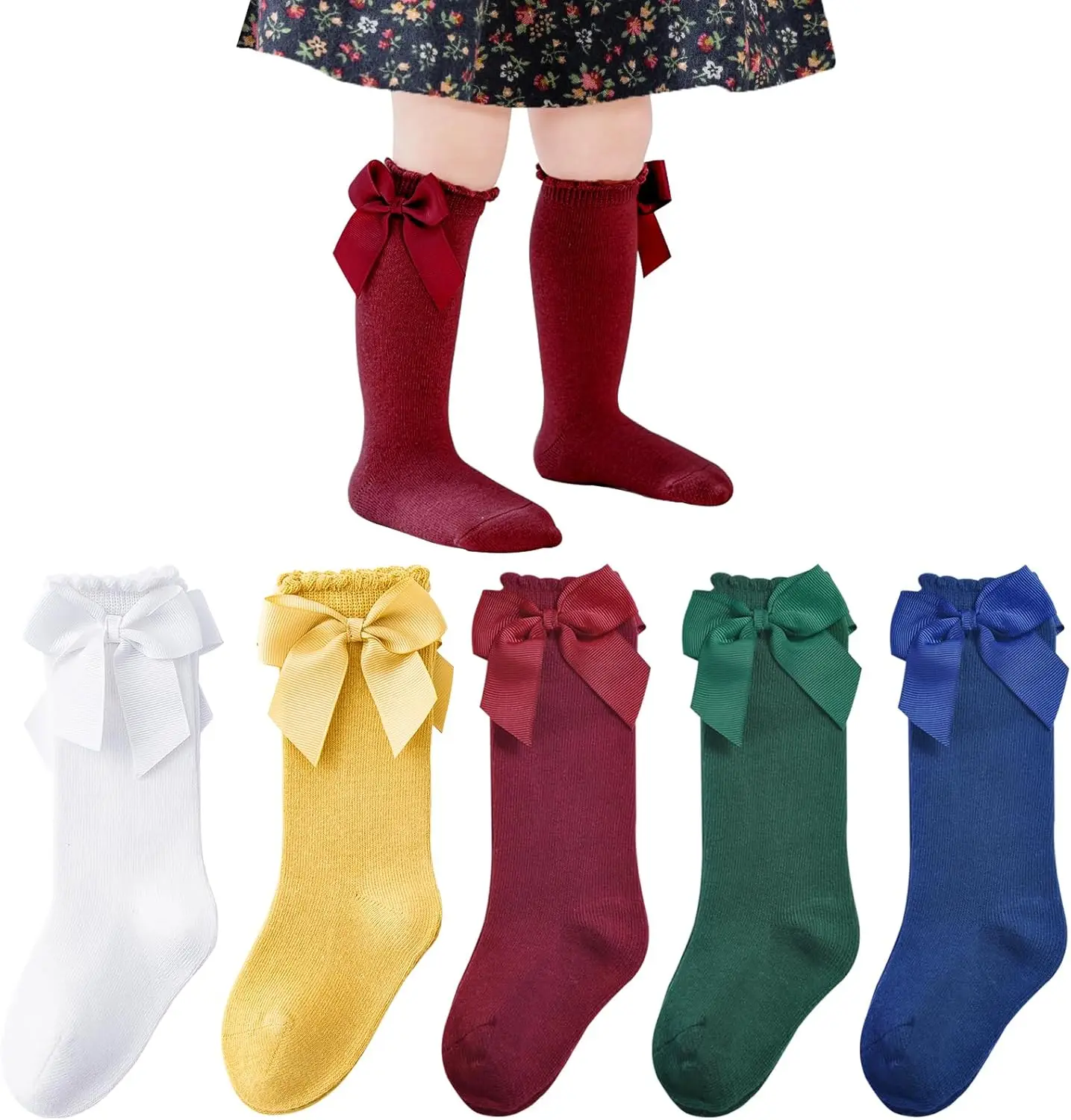 Baby Mädchen Socken Herbst Kleinkind Große Schleife Kniehohe Lange Weiche Nette Kinder Weihnachten Socke Baumwolle Rot Neugeborenen Socken Für 0-5 jahre