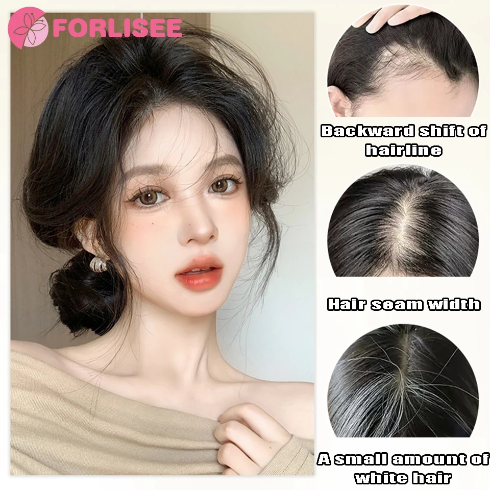 FORLISEE Synthetic Bangs Wig Women's S-shaped French Bangs Fluffy Hair Increase Natural Black High-temperature Wig