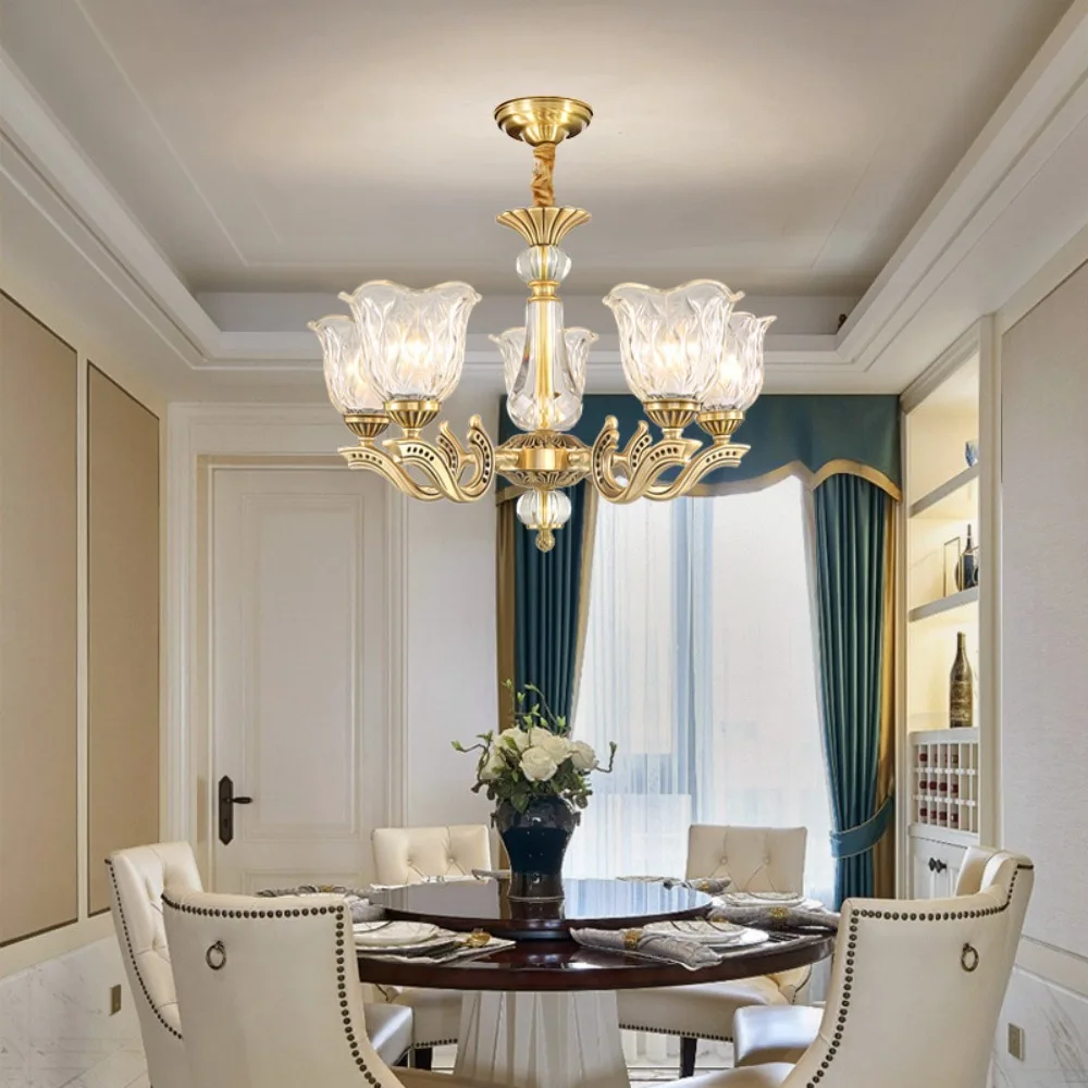 Luz de cobre francés, luz colgante de lujo para el salón, comedor moderno creativo, iluminación LED para dormitorio, luz colgante para el hogar