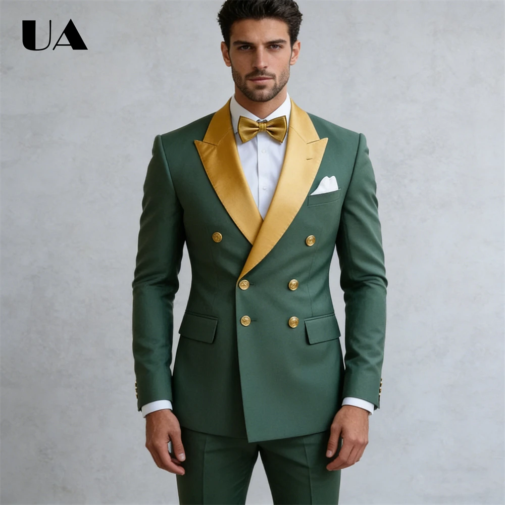 

Double-Breasted 2-Piece Suit Set Notched Formal Prom Suit Attire Slim Fitted Tuxedo (Jacket Pants) Tailored Business Suits