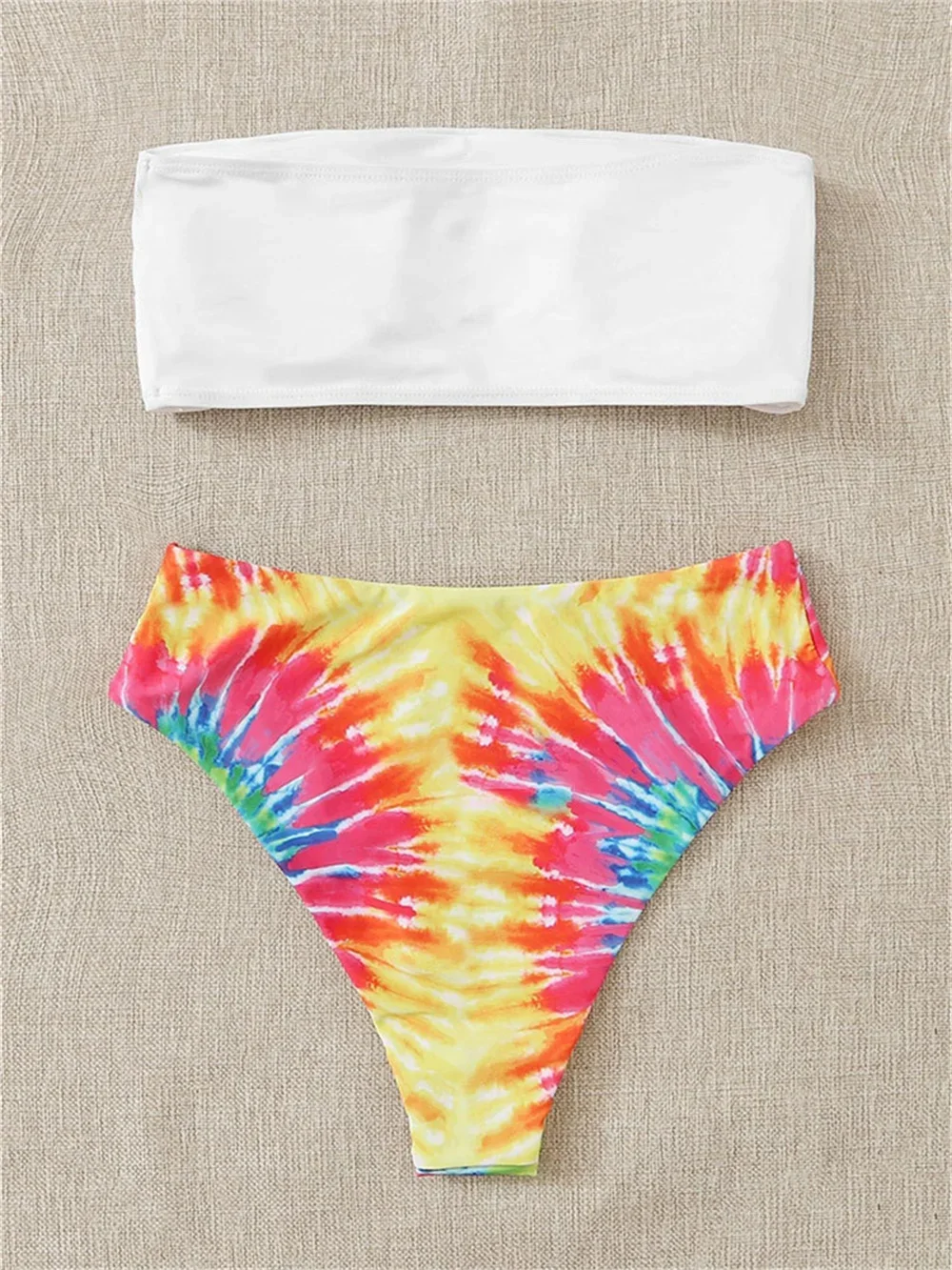 Costume da bagno sexy a fascia bikini a vita alta con stampa y2K multicolore Costumi da bagno per le vacanze Costume da bagno brasiliano da spiaggia per donna biquini