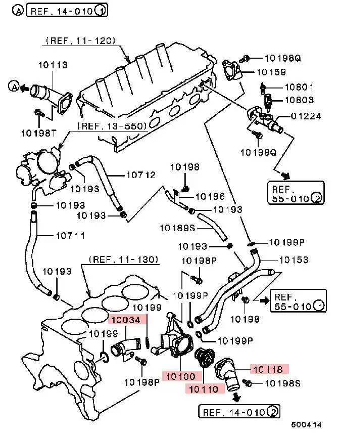 PAJERO IO H77W TR4 THERMOSTAT KITCOVER CASE,PIPE,WATER PUMP INLET MD347975 MD358974 MD177349 MD337408