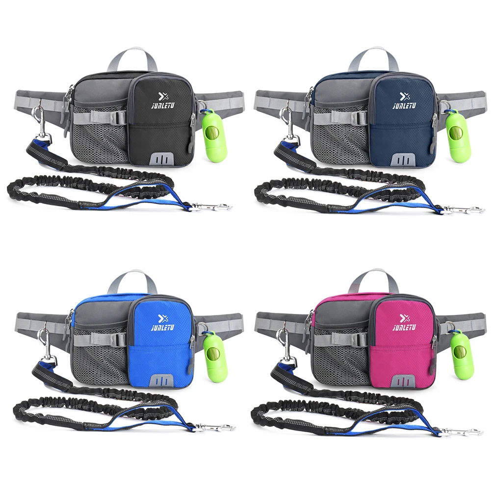 Retractable Hands Free Dog Leash with Waist Bag Reflective Stitches Phone Pouch Waist Pouch for Walking Jogging Running Your Dog