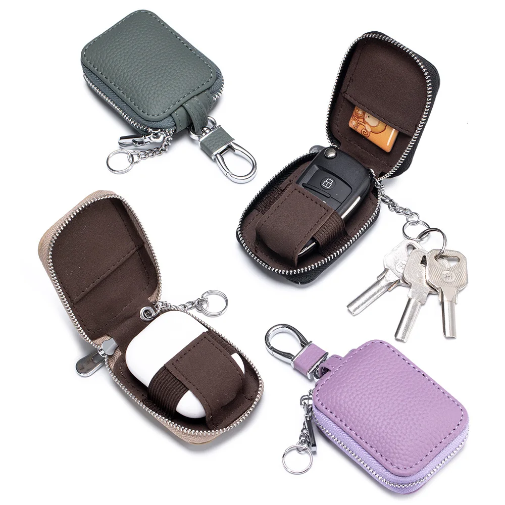 For Airpods Airpods 3/pro/2 Genuine Leather Protective Case Multi-function Key Case Anti-drop Anti-scratch Travel Earbud Pouch