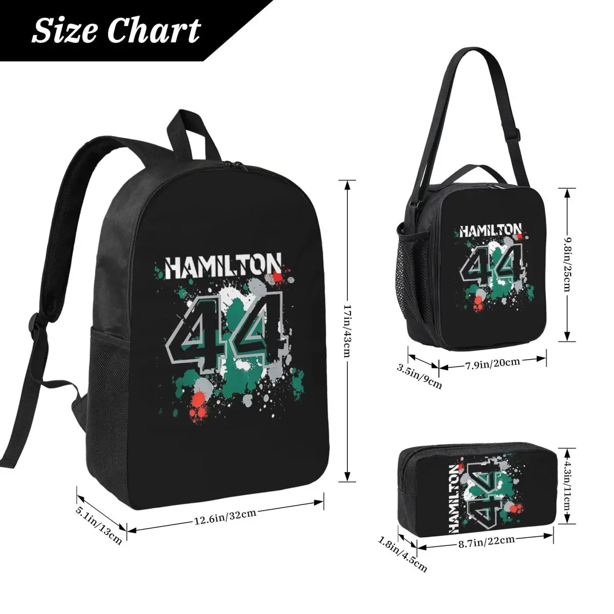 Lewis Hamilton 44 Backpack Student Boys Girls BookBag School Bag Laptop Shoulder Bags 3ps Insulated Lunch Bag Pencil Case