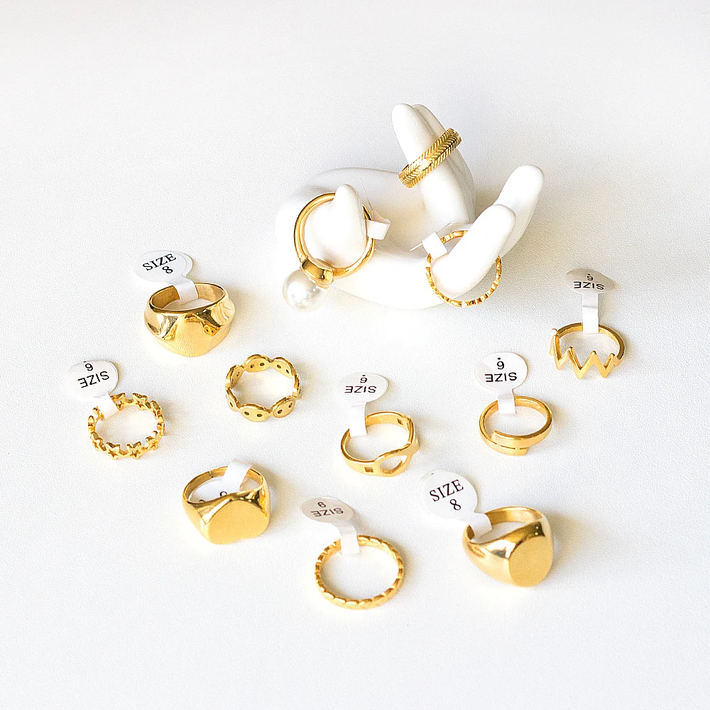 LUXUSTEEL Vintage Golden Color Stainless Steel Rings for Women Geometric Pearl Hollow Stars Fashion Wedding Jewerly Gifts