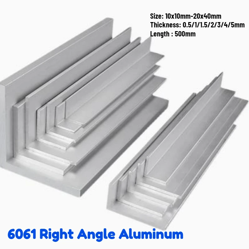 1/2pcs 6061 Right Angle Aluminum Thick 0.5/1/1.5/2/3/4/5mm L-shaped Aluminum Alloy Aluminum Edging Triangle Profile Length 500mm