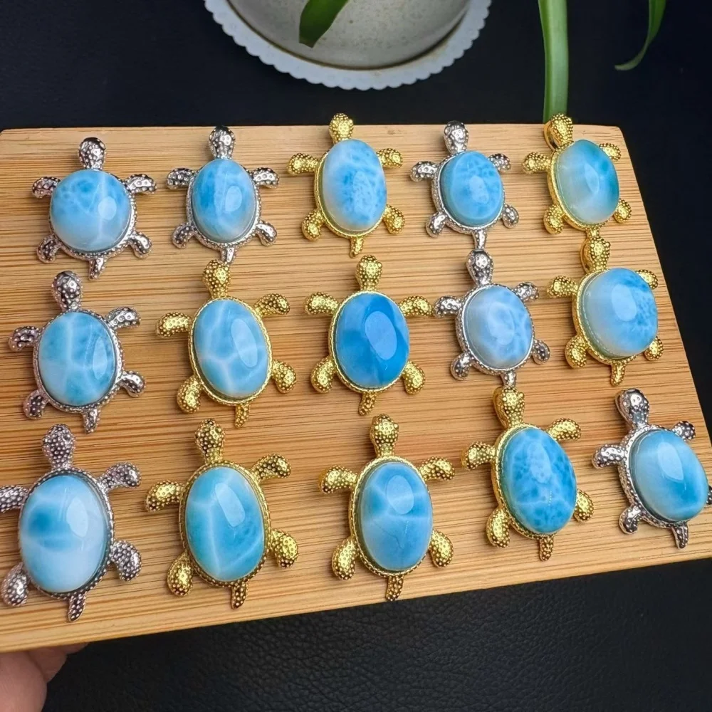 1PCS Natural Larimar Tortoise Crystal Quartz Pendant Polished Crystal Reiki Healing Jewelry Gift Rock Decoration