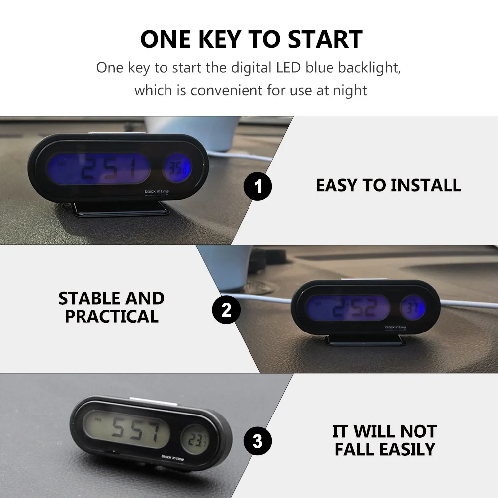 

1Pcs Car Dashboard Digital Thermometer Electronic Clock High Precision Blue LED Backlight Multi Function Vehicle Mounted