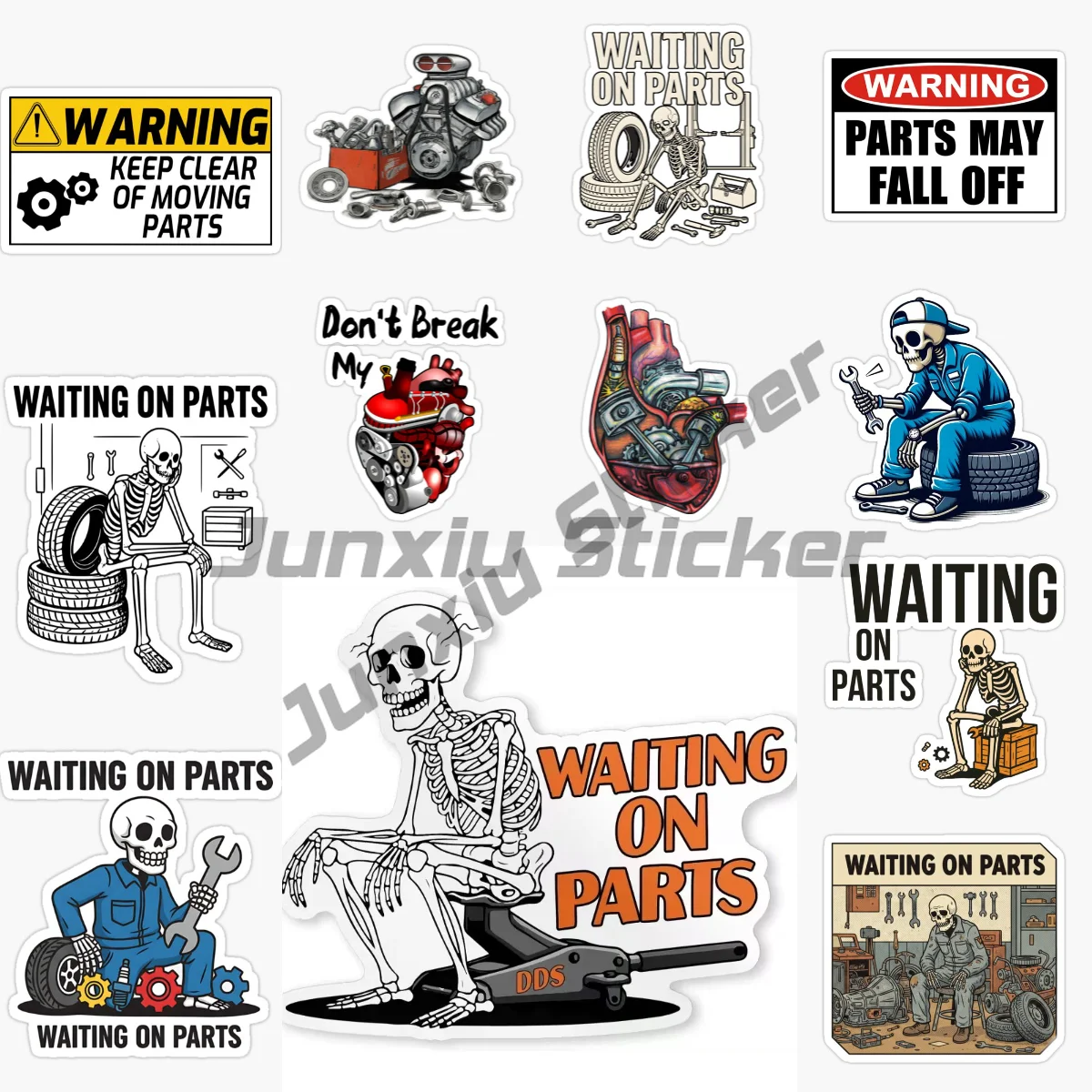 

Funny "Waiting for Parts" Mechanic Skull Vinyl Sticker - Self-Adhesive Car Repair Decal Auto Parts