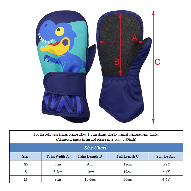 Cartoon Baby Winter Gloves Thicken Waterproof Kids Skiing Gloves Outdoor Warm Snow Children Mittens for Girls Boys 1-6Y