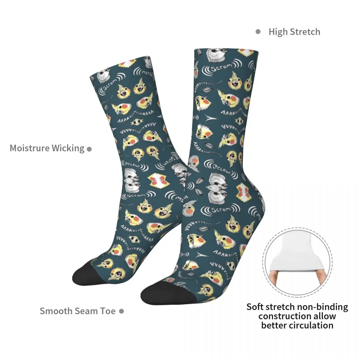 Cockatiel Screm (Light Blue) Socks Harajuku Super Soft Stockings All Season Long Socks Accessories for Man's Woman's Gifts